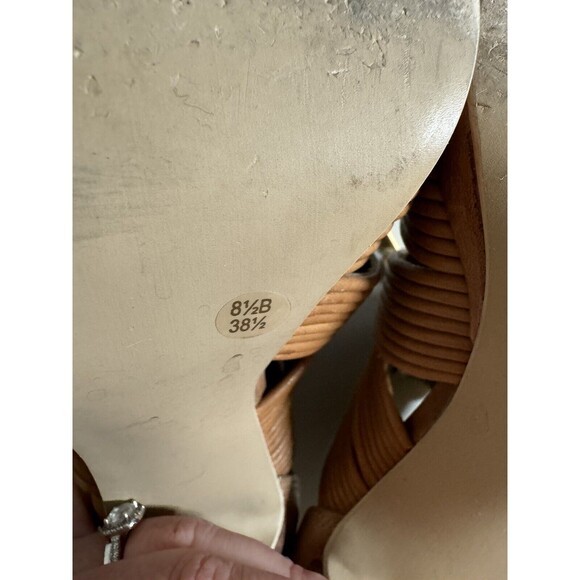 BCBG maxazaria Heels Shoes Gladiator Lace Up Woven Brown Peep Toe Boho Size 8.5 - Picture 13 of 14